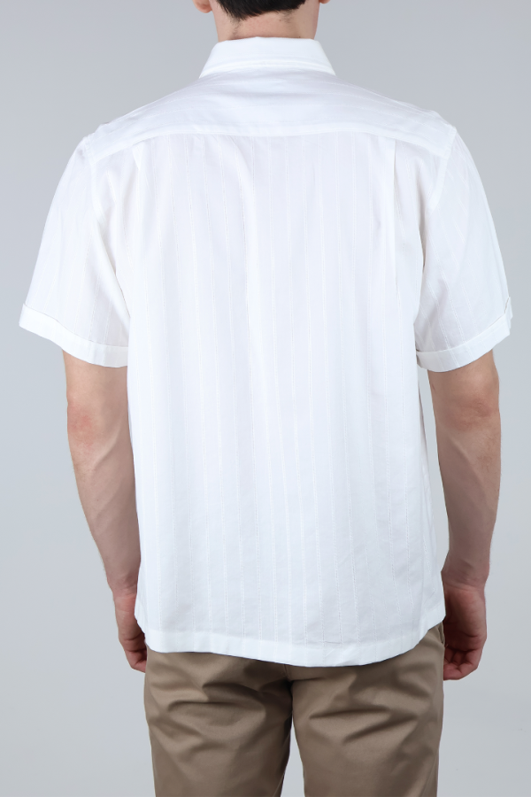Camisa Blanca Moda Hombre Verano Manga Corta Con Rayas Y Bolsillo